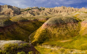 Badlands of South Dakota yellow mounds.