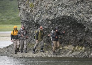 Visitors approaching viewpoint on lower McNeil River.