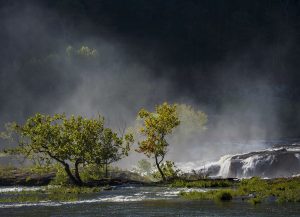 Sandstone Falls shot from road with fog
